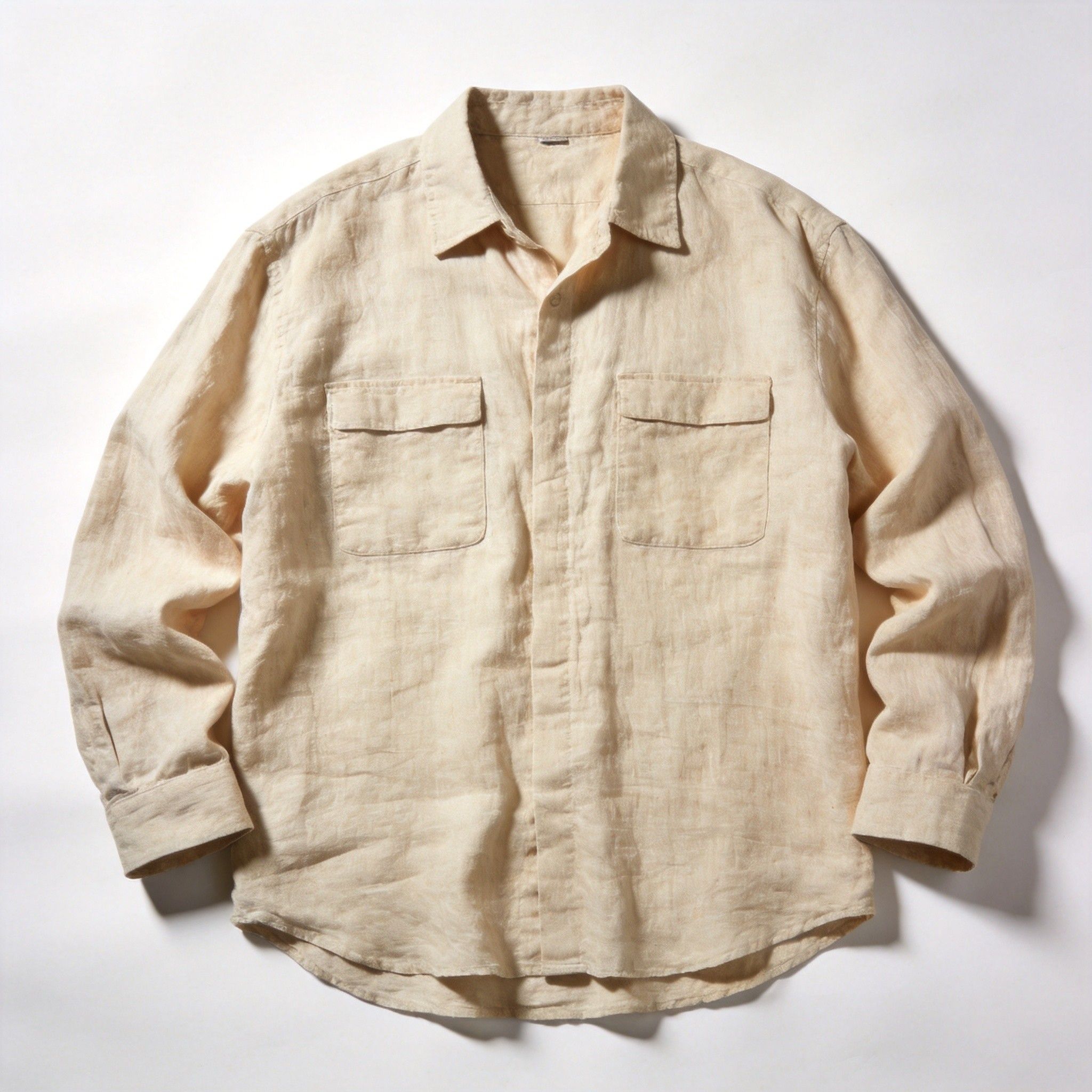 Men's Beige Relaxed-Fit Linen Shirt