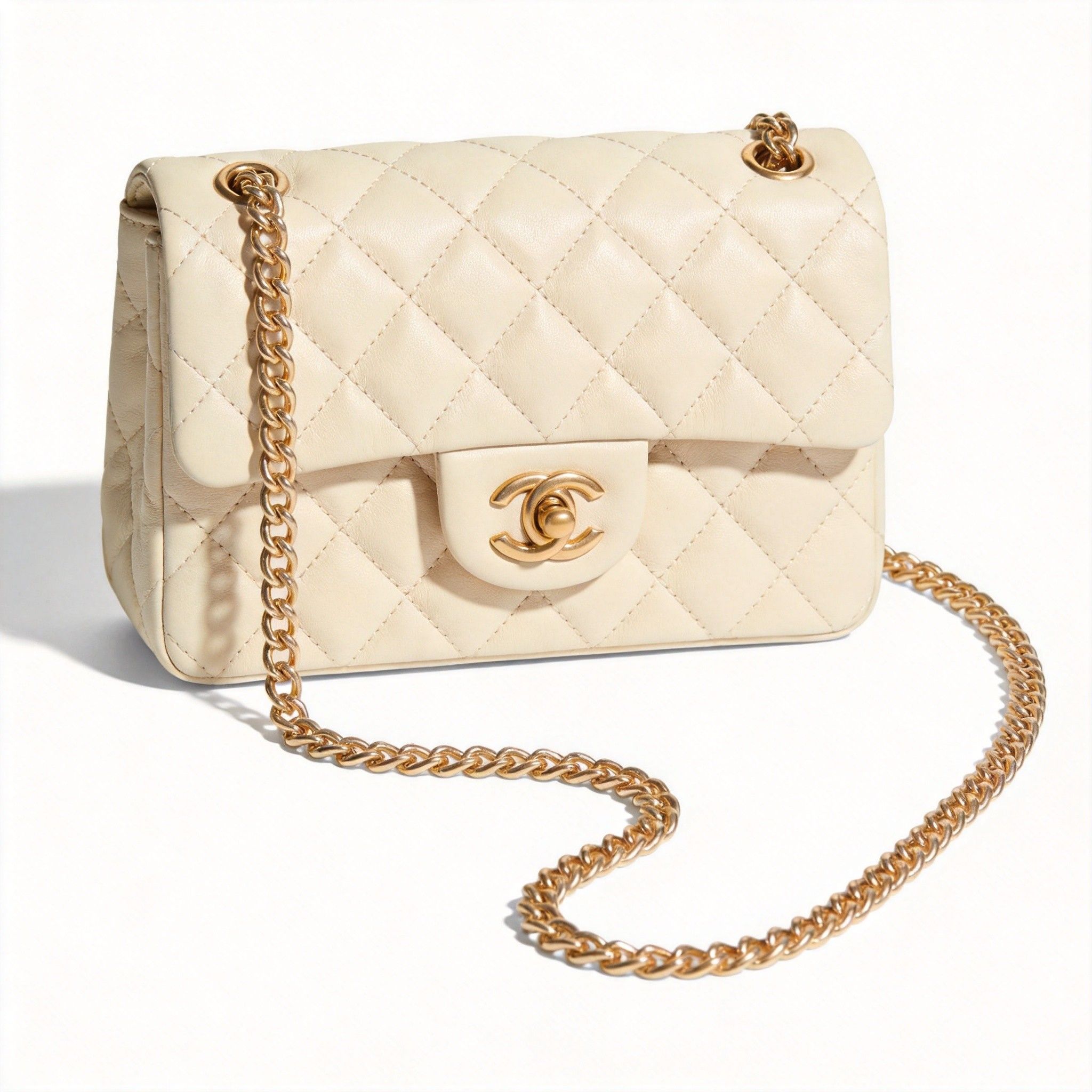 Beige Quilted Leather Shoulder Bag